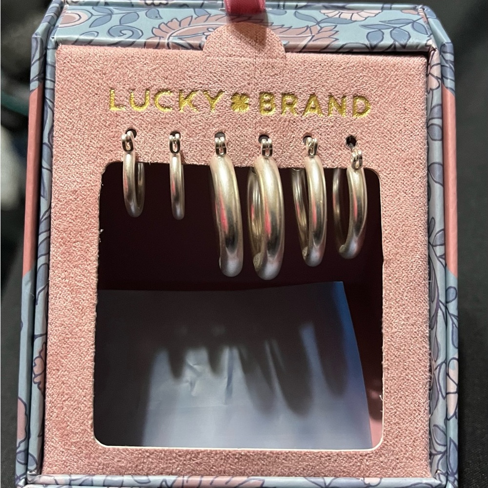 Lucky Brand 3 pair of Silver Hoops